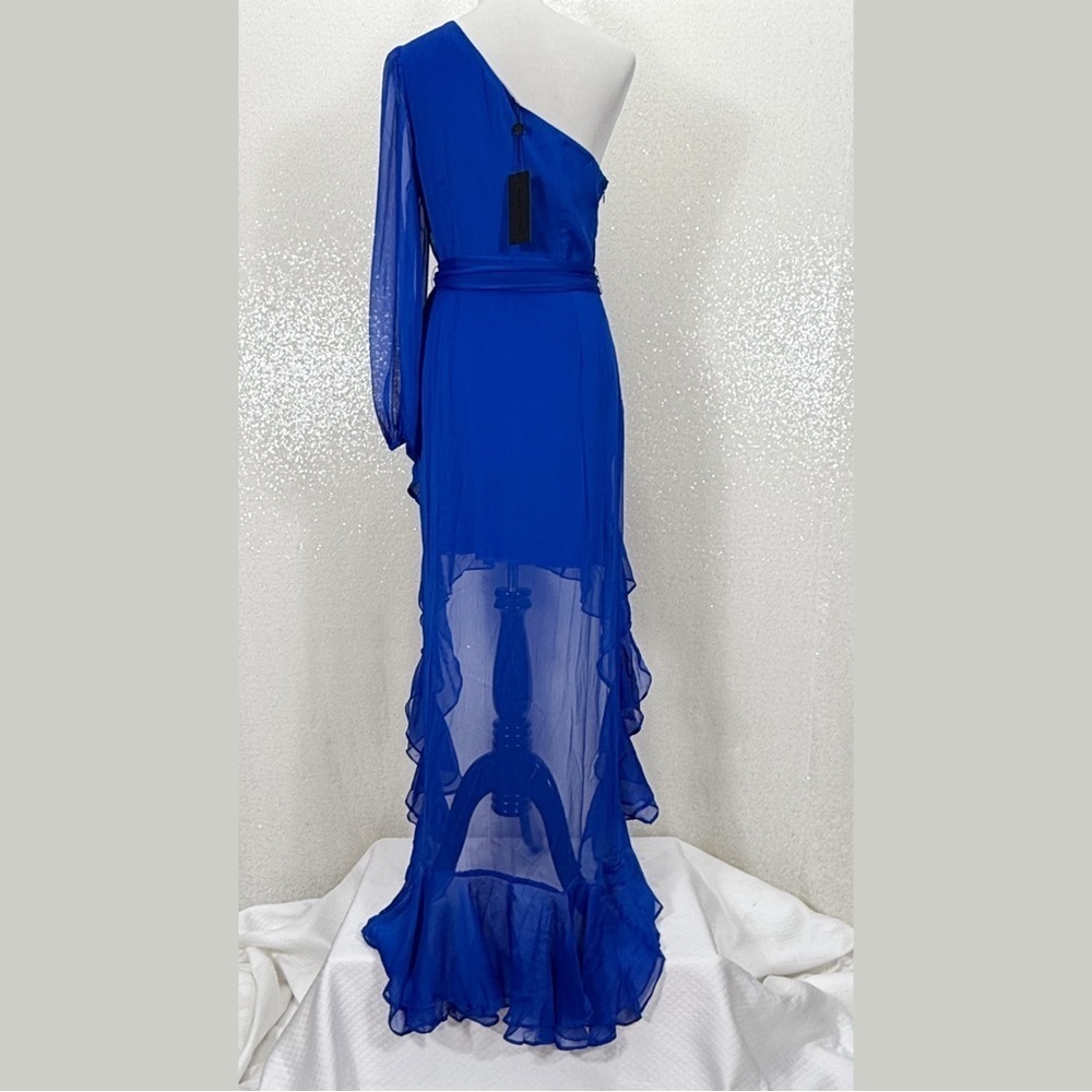 Gianni Bini Cobalt Blue One Shoulder Hi Low Dress Size 8 Asymmetrical Chiffon - Picture 8 of 13